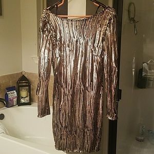 Gold and bronze sequin long sleeve dress